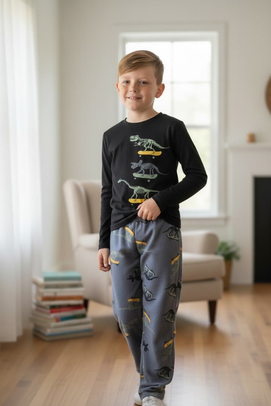 Wonder Nation Dinosaur Skateboard Pajama Set Boys Size 8 Fleece Sleepwear